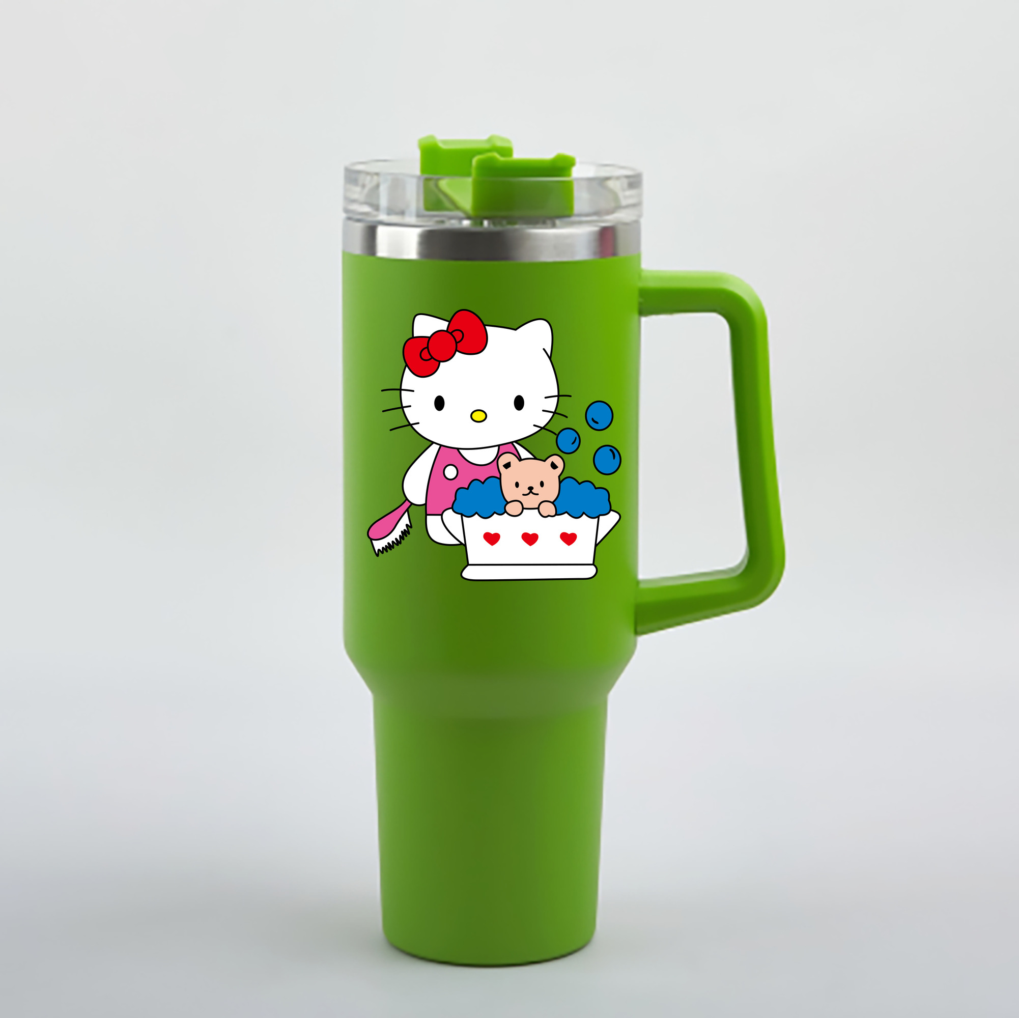 （画像用） Hello Kitty ハローキティ 1200mL車用タンブラー - クリスタルステッカー（プラスチックストロー付き）